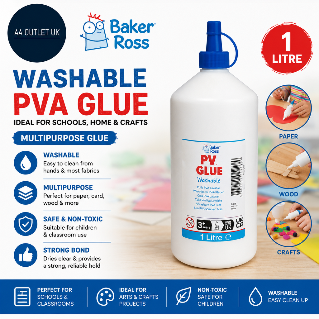 Baker Ross FN078 Washable PVA Glue PVA Schools Teaching Supplies Multipurpose