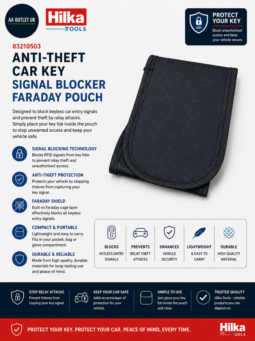 Hilka 83210503 1pc Anti Theft Car Key Signal Blocker Faraday Pouch