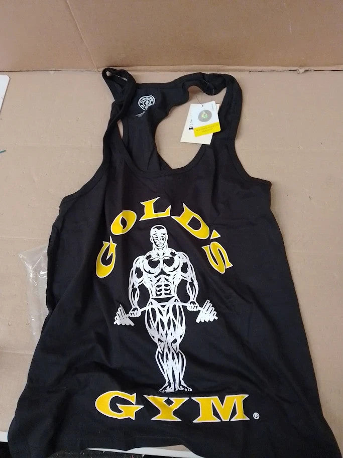 Golds Gym Muscle Joe Mens Stringer Vest Black Bodybuilding Gym Tank Top XL New