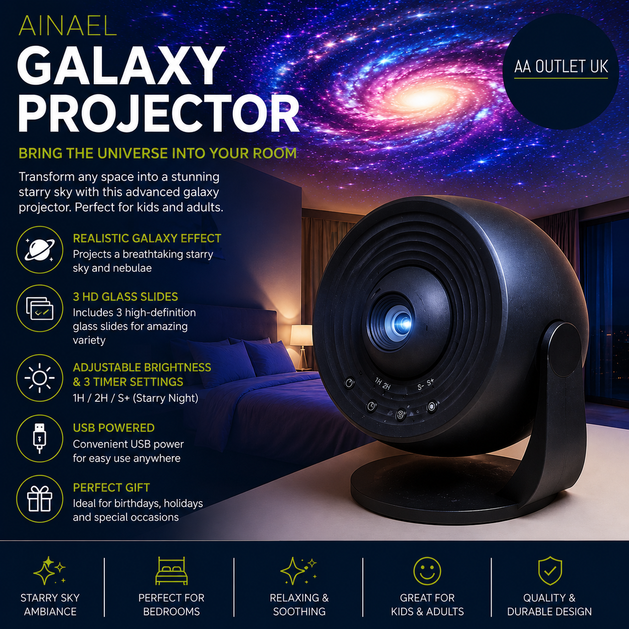 Ainael Galaxy Projector Star Projectors Home Planetarium Space Ceiling Starry