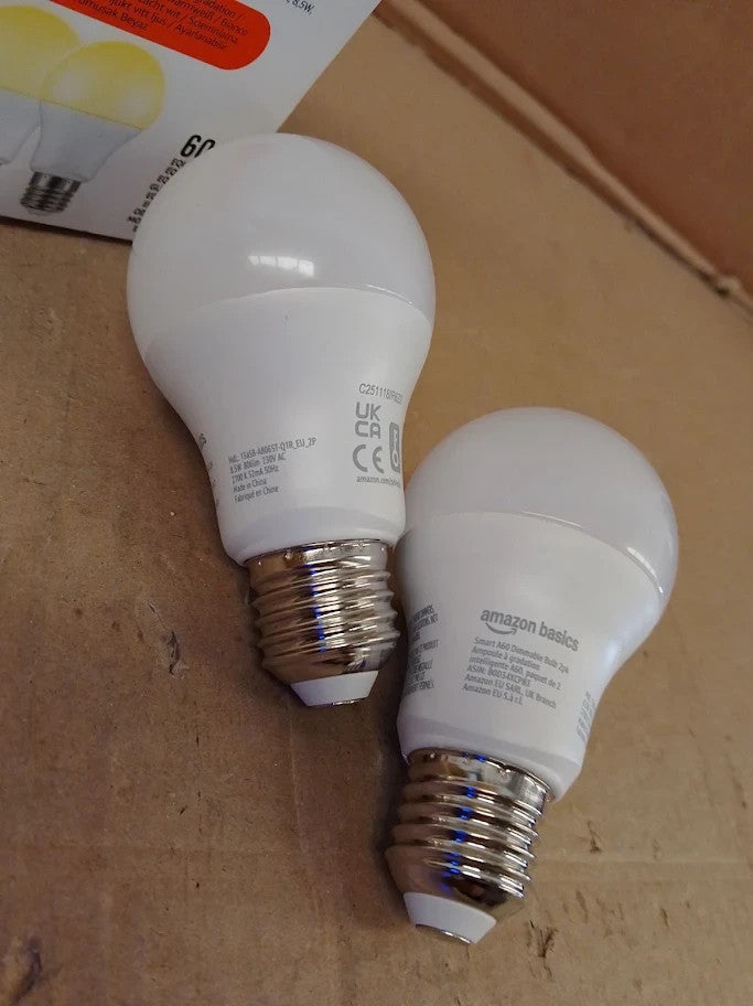 Amazon Basics Smart Dimmable LED Light Bulb E27 Base Soft White 8W 2Pcs New