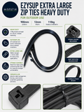 EzySup Extra Large Zip Ties Heavy Duty Outdoor Use 900x 2mm110kg Tensile Black