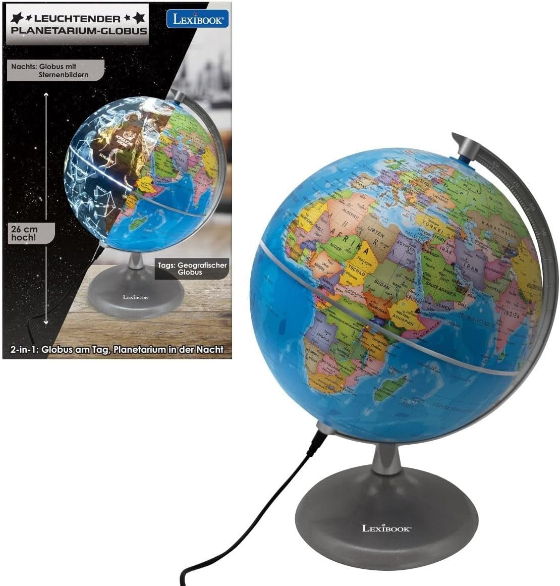 LEXIBOOK NLJ185DE Illuminated STEM 2in1 Day Globe Constellation Map Night New