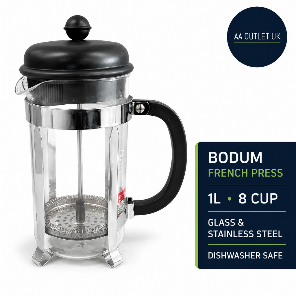 Bodum French Press Caffettiera Black 1L 8 Cup Coffee Maker Durable Glass