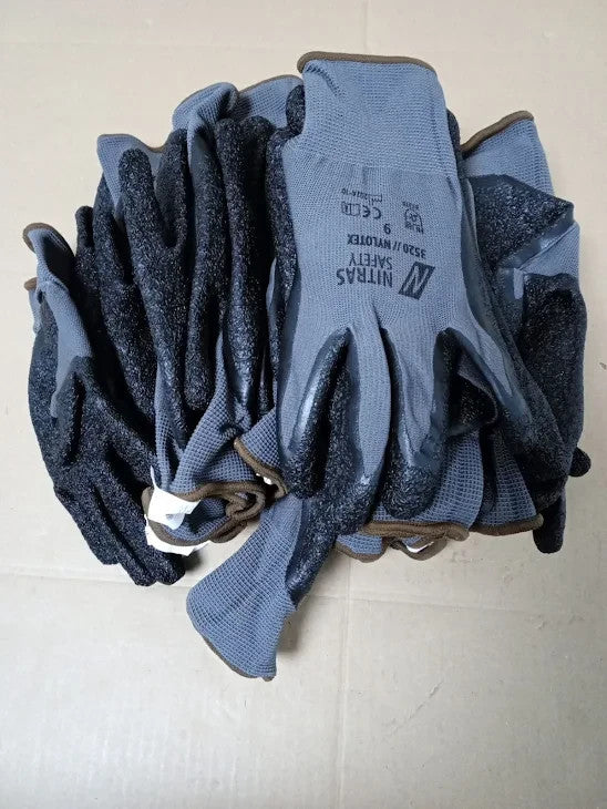 Nitras Nylotex 3520 Nylon Latex Work Gloves Grey Black 9 XL