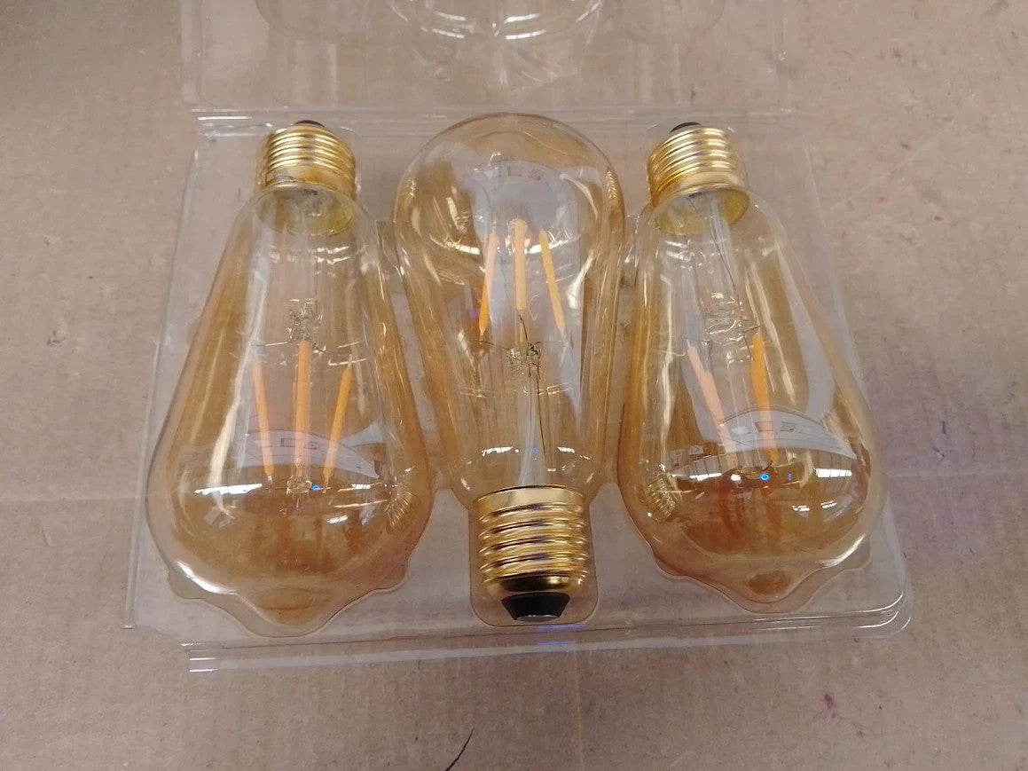 Fasuty E27 Edison Light Bulbs Dimmable LED Vintage CRI 90+ Filament 3pc New