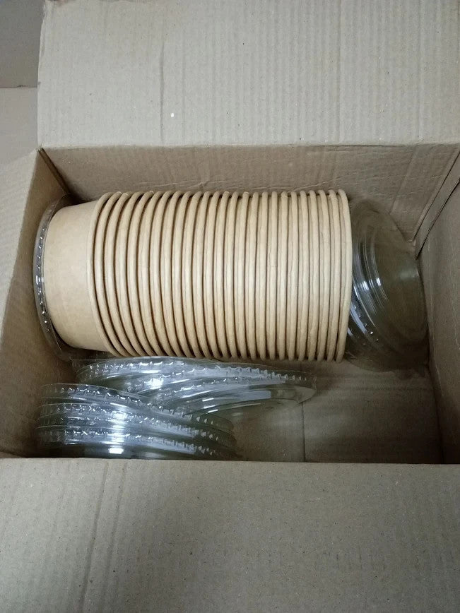 E Greenwize Kra Paper Salad Bowls Lids Food Containers Brown Takeaway 500ml New
