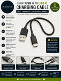 Short USB A To USB C Charging Cable Fast Charger Data Lead Black