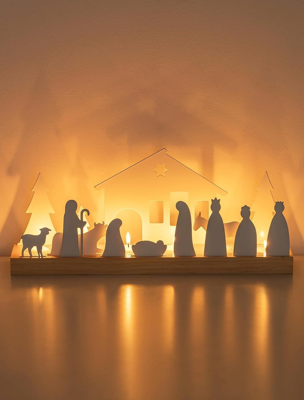 Nativity Scene Set Christmas Indoor Romadedi Wooden Crib Sets Candle Holder