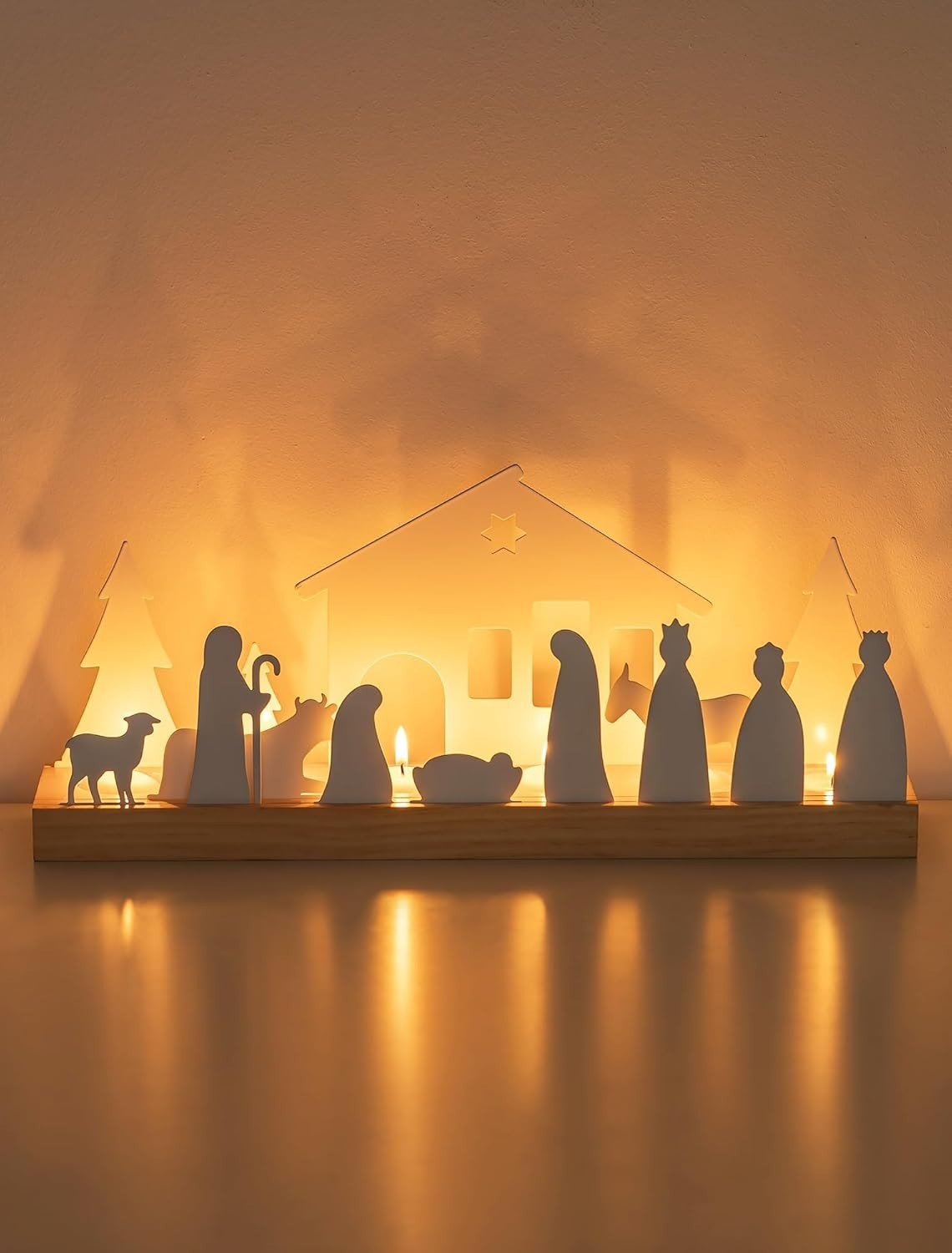 Nativity Scene Set Christmas Indoor Romadedi Wooden Crib Sets Candle Holder