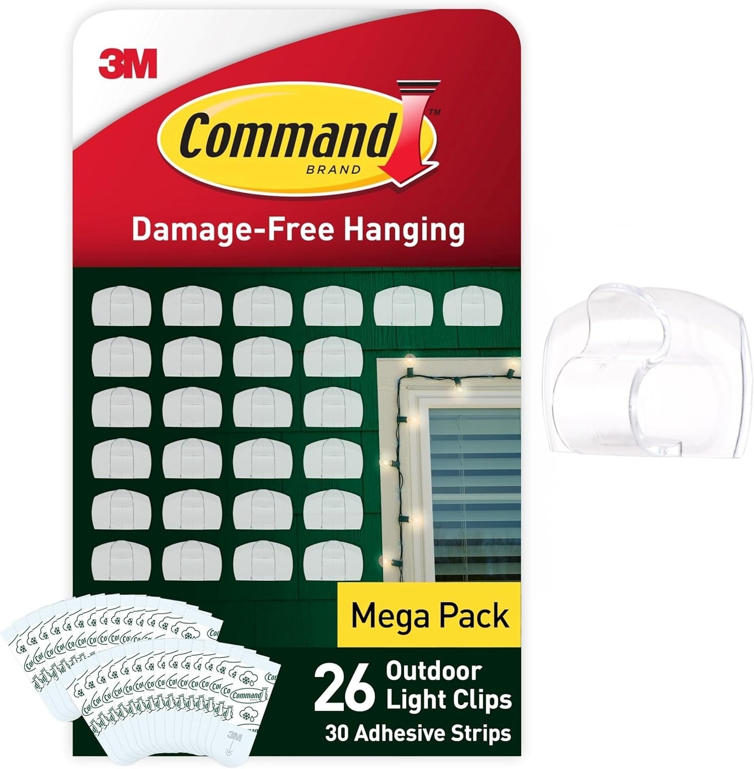 Command Outdoor Decorating Clips 26 Hooks 30 Adhesive Strips Transparent New