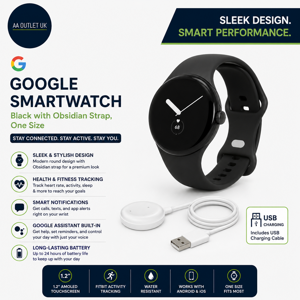 Google Smartwatch USB Black With Obsidian Strap Sleek Stylish One Size 41mm