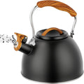 Whistling Kettle 3L Black Stainless Steel Stove Top Wood Grain Handle New