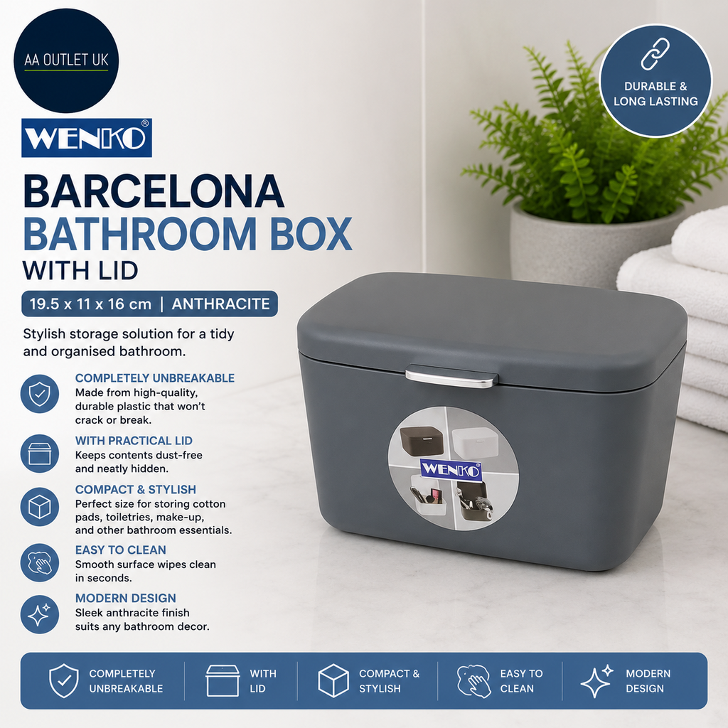 Wenko Barcelona Bathroom Box Storage Basket Lid Completely 19.5x11x16cm