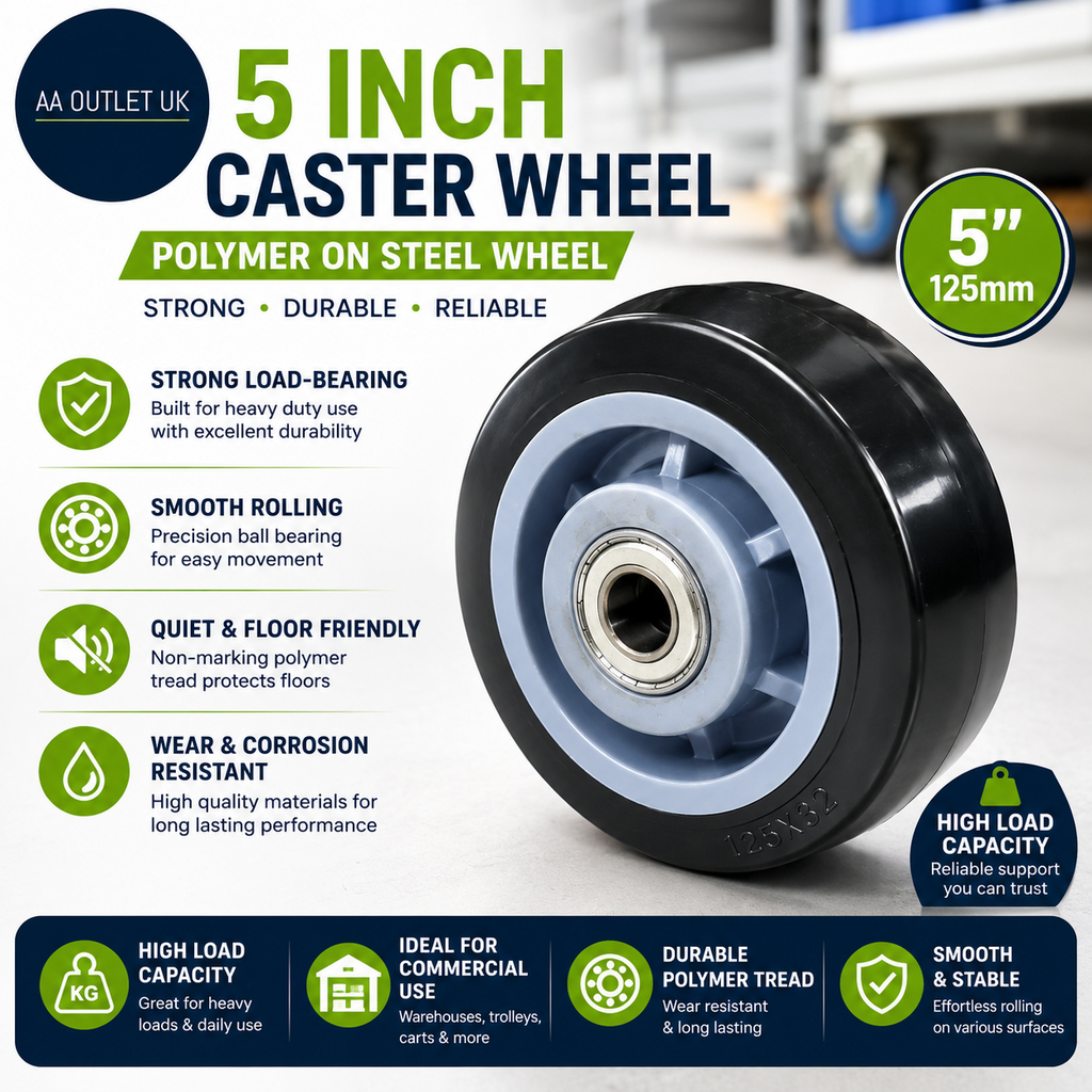 Sourcing Map 5in Caster Wheel Polymer Steel Strong Load Bearing Capacity Black
