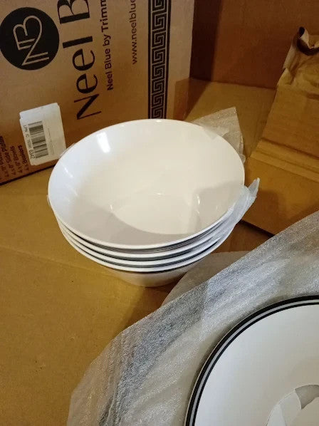 Black White Striped Melamine Dinner Set Dessert Plate Bowl Cups Durable Reusable