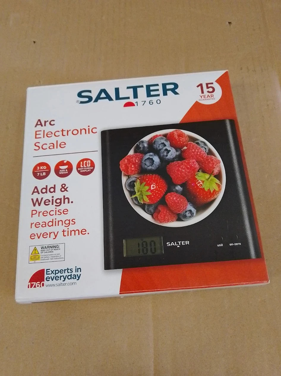 Salter Digital Kitchen Scale Capacity 3kg 2.8x18x18cm LCD Display Black