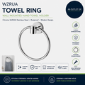 WZRUA Towel Ring Hand Holder Wall Mounted Chrome SUS304 Stainless Steel