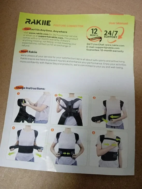 Rakiie Posture Corrector Women Men Upgraded Back Brace Enhanced Black Small