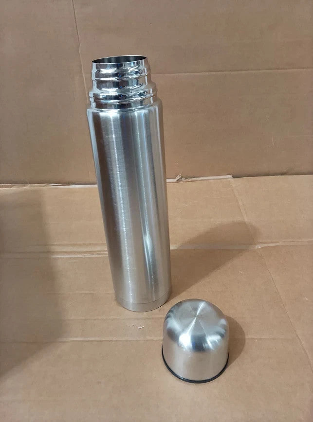Bargain Factory Water Flask Double Walled Vacuum Insulated 1L Leakproof Silver