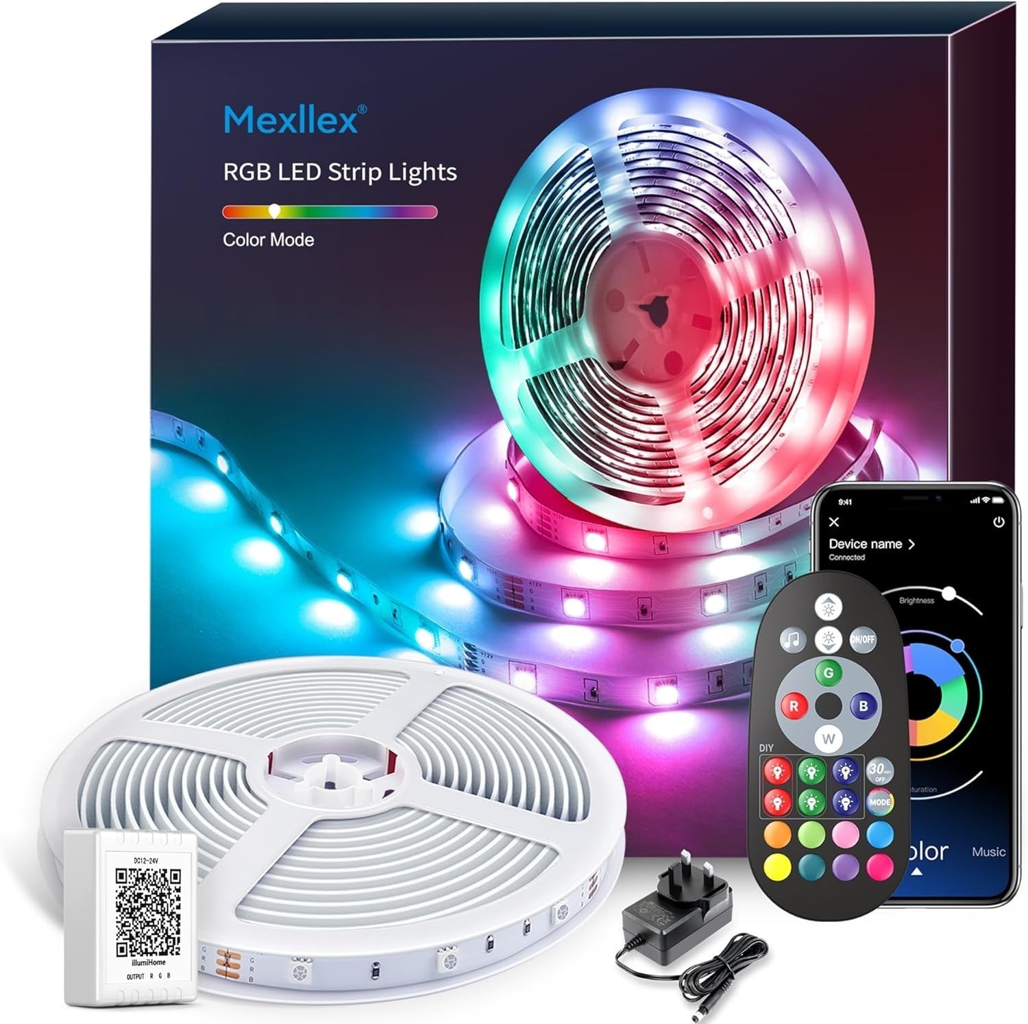 Mexllex Led Strip Light 15m Bluetooth App Remote Control Music Sync Color New