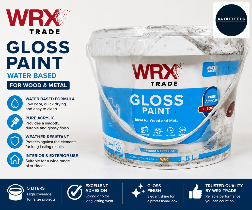 WRX Trade Gloss Paint Water Based Black 5L Liquid Fast Drying