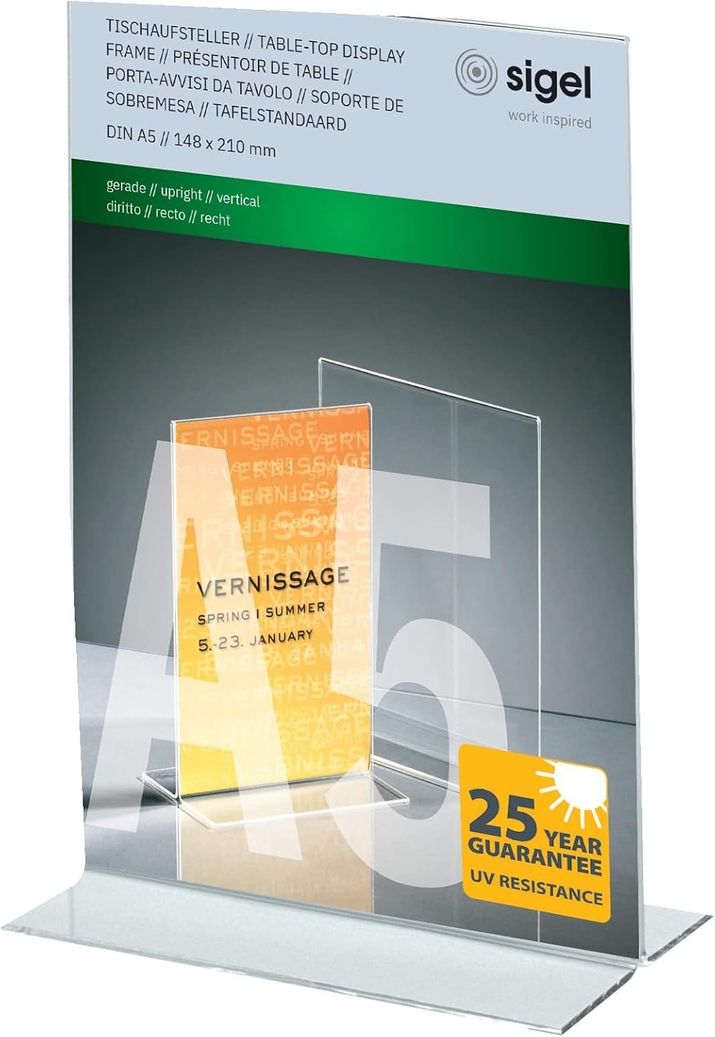 Sigel TA222 Sign Holder Upright A5 Double Sided Presentation Uv Resistant New