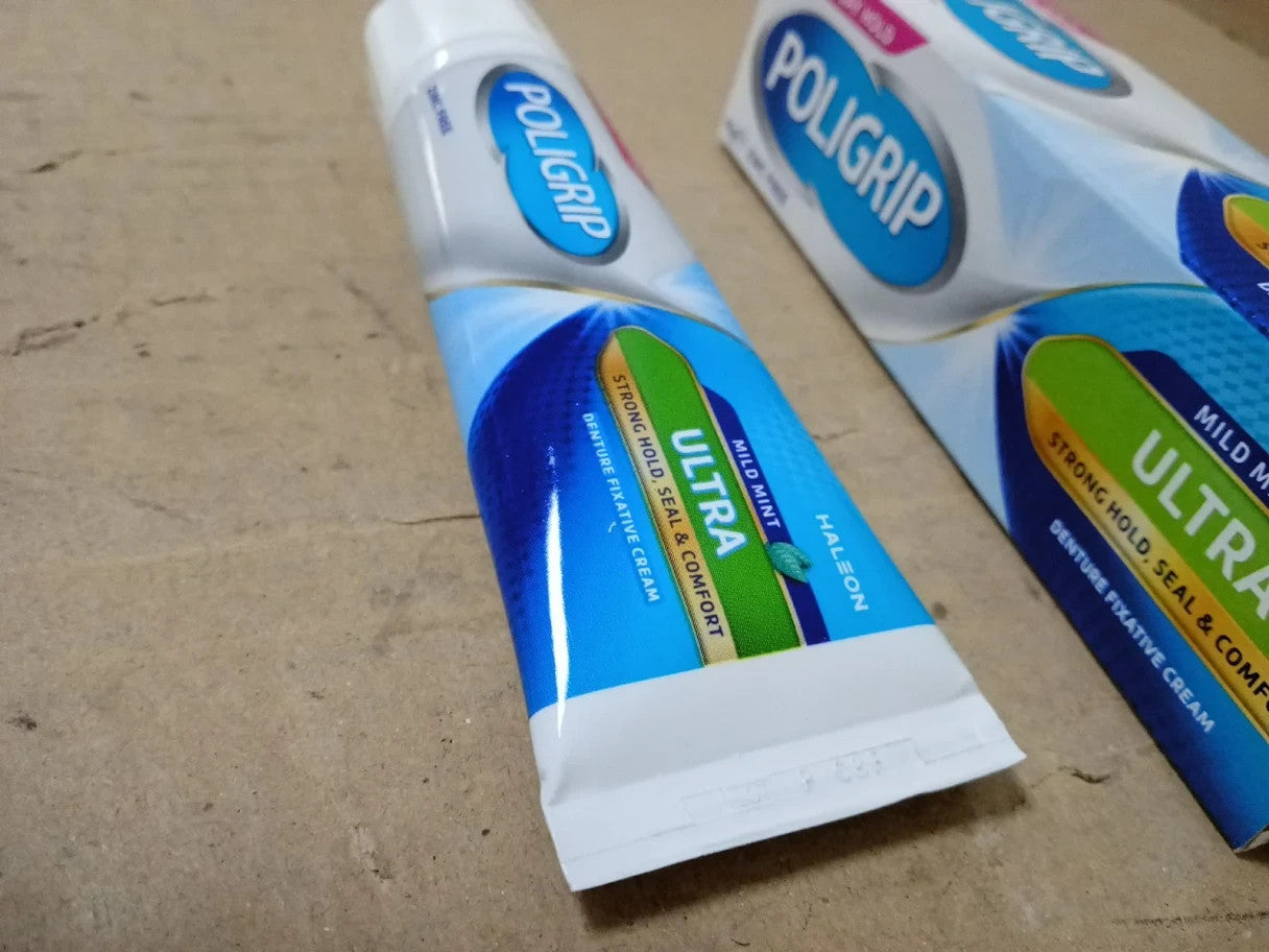 Poligrip Denture Adhesives Cream Ultra Provides Strong All Day Hold Dentures New