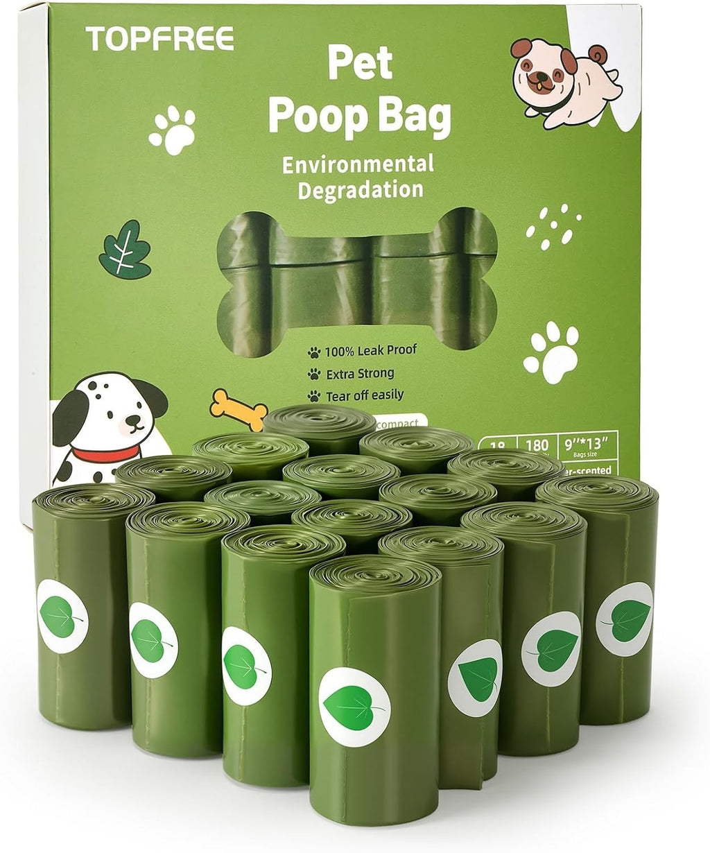 Topfree Poo Bags Dog Waste 18 Rolls 180 Poops Super Strong 100% New