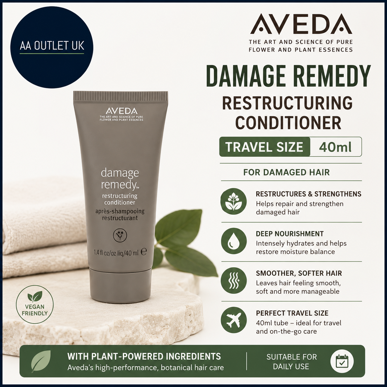Aveda Damage Remedy Restructuring Conditioner 40ml Travel Size Damaged Hair New