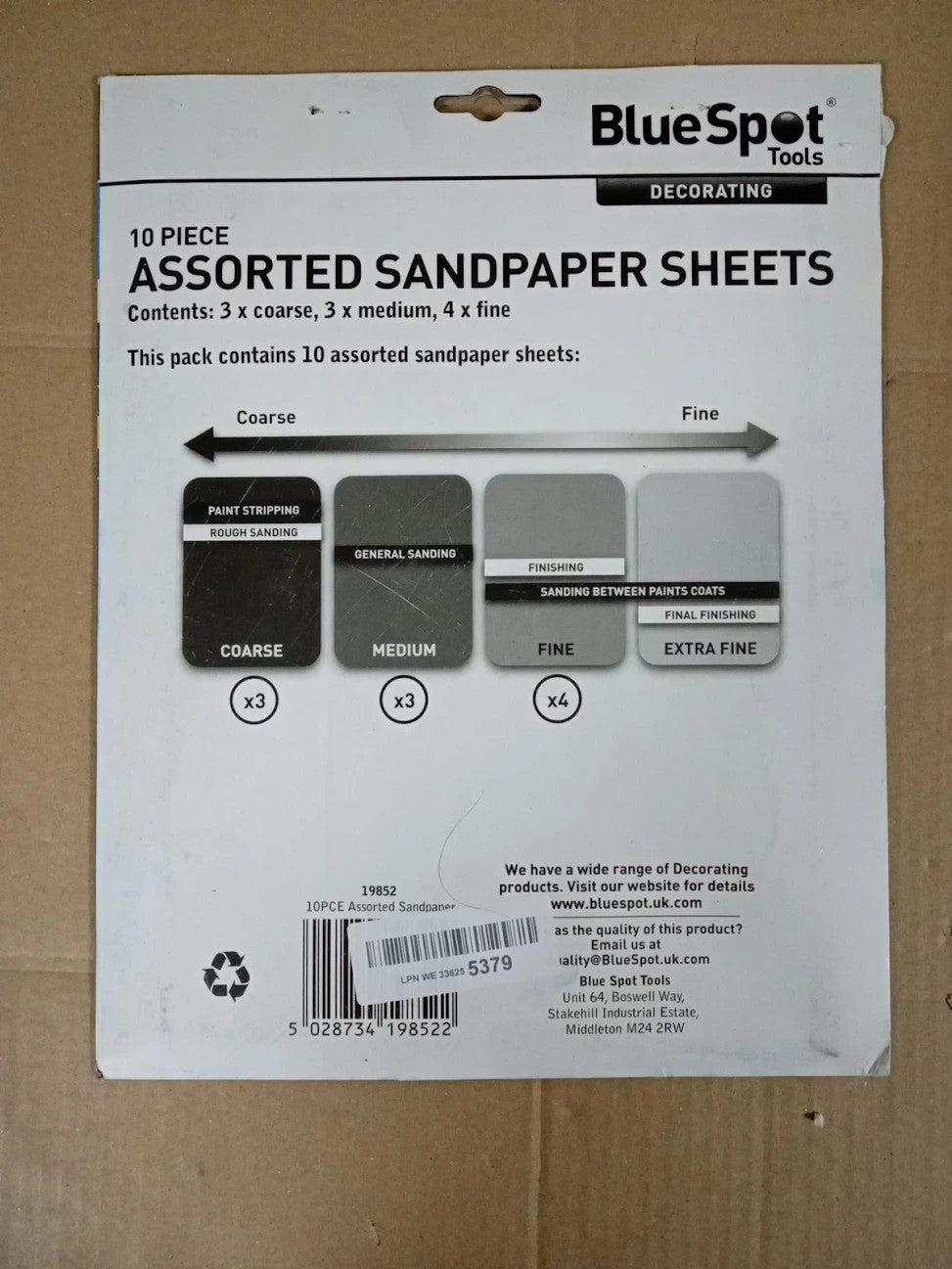 Blue Spot 19852 Assorted Sandpaper 10 Pieces Brown 230mmx280mm New