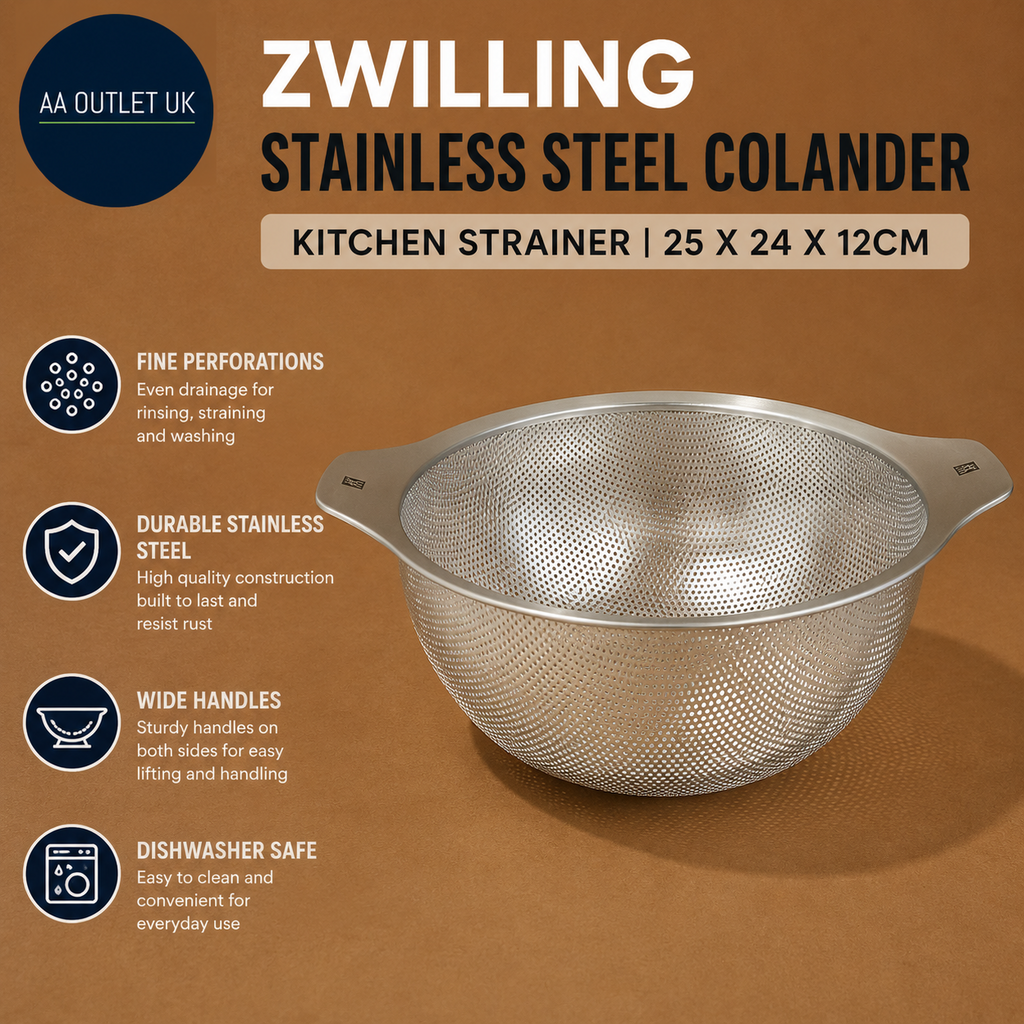ZWILLING Stainless Steel Colander Silver Kitchen Strainer 25x24x12cm Durable