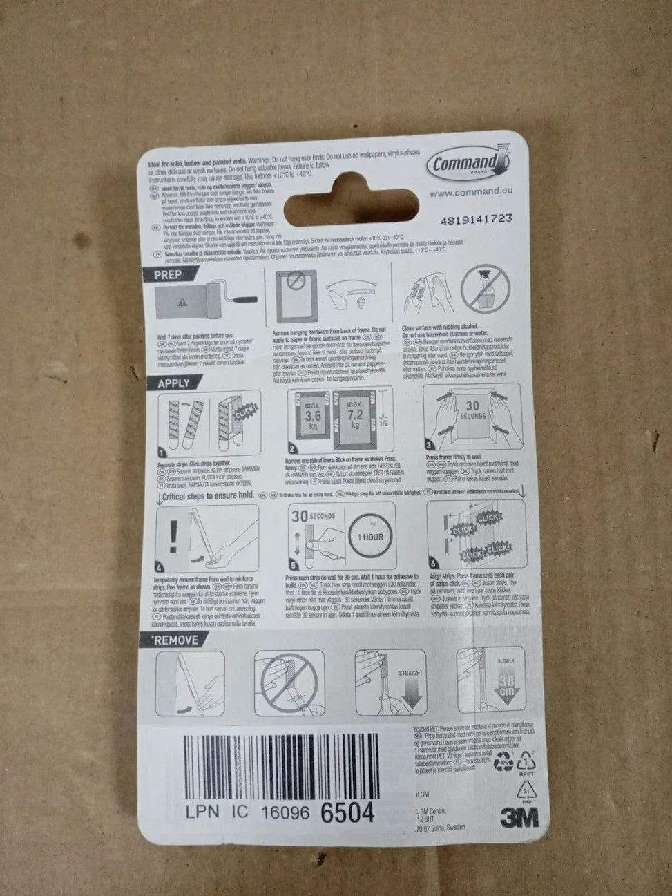 Command Large Picture Hanging Strips White 4 Strips Pair White New