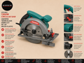 HYCHIKA 1300W Circular Saw 4500RPM 185mm 65mm Cut 90° 45° Wood Plastic