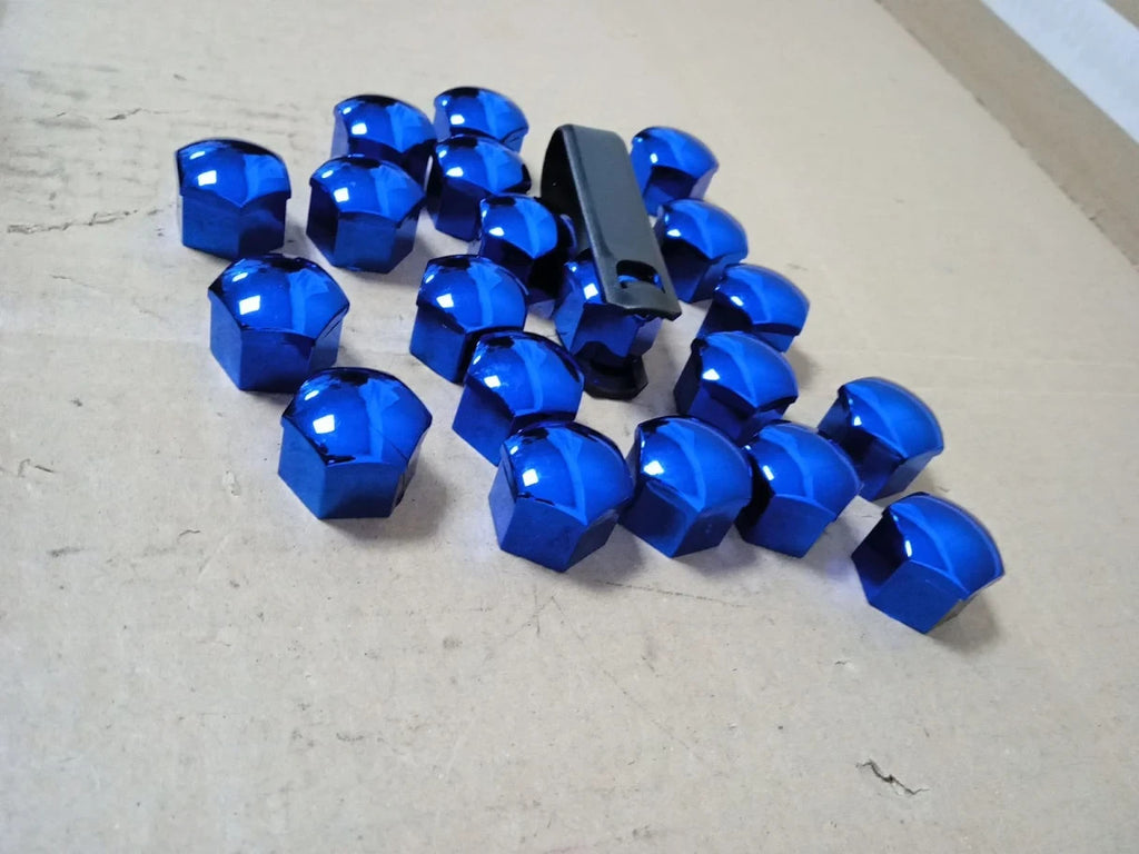 Wheel Nut Cap 20Pcs Universal Chrome Plastic Wheel Bolt Nut Covers Blue 17mm New