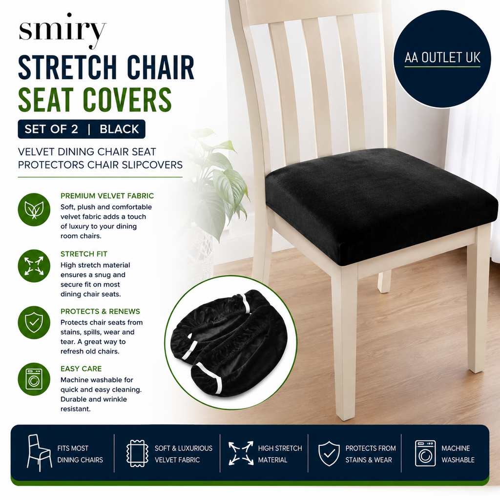 Smiry Stretch Chair Seat Covers Dining Room Velvet Protectors Slipcovers Black