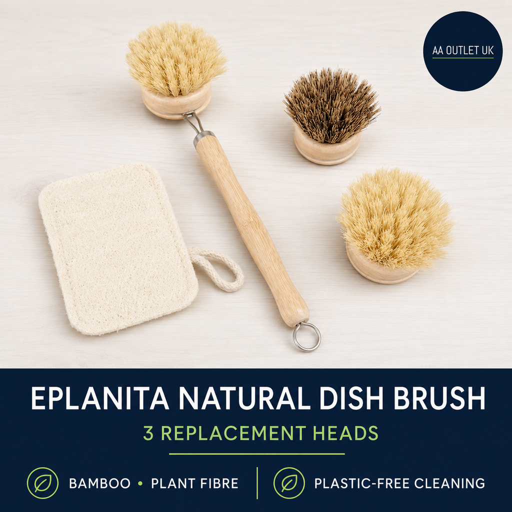 Eplanita Natural Dish Brush 3 Replacement Heads Kitchen Eco Bamboo Scrubber