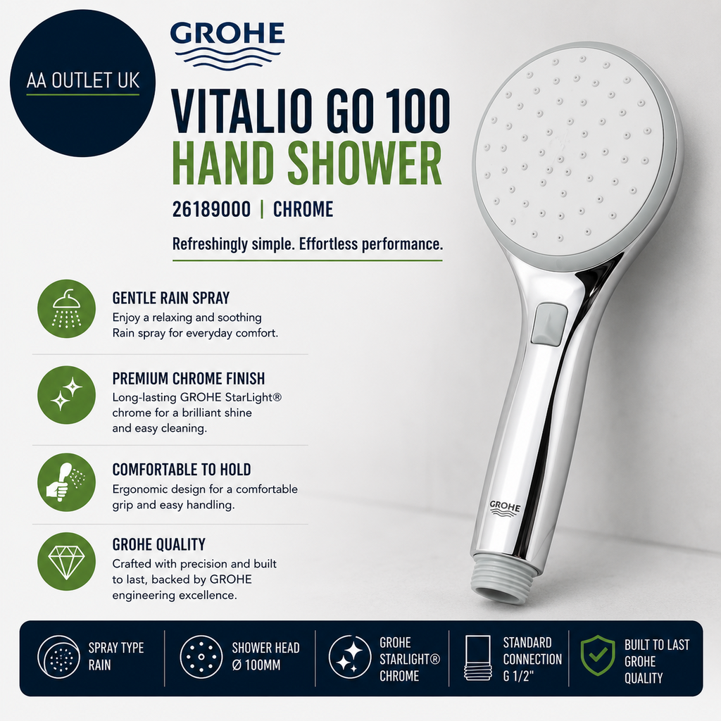 Grohe 26189000 Vitalio Go 100 Hand Shower Chrome Handheld Round Polished