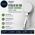 Grohe 26189000 Vitalio Go 100 Hand Shower Chrome Handheld Round Polished