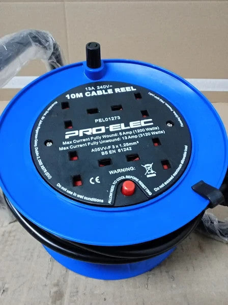 Pro ELec PEL01273 4 Gang Mini Cable Reel Mains Extension 10m New