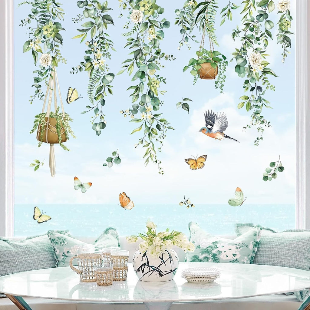 Decalmile Spring Hanging Vine Double Sided Window Clings Green Leaves New