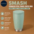 Smash Stainless Steel Travel Coffee Mug 350ml 12oz Twist Lock Sage Design New