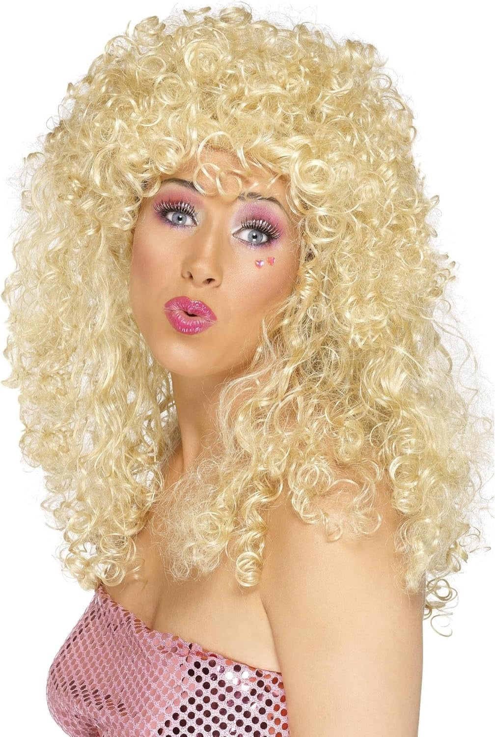 Smiffys Boogie Babe Wig Blonde Long Curly 1980s Fancy Dress Adult Dress Up New