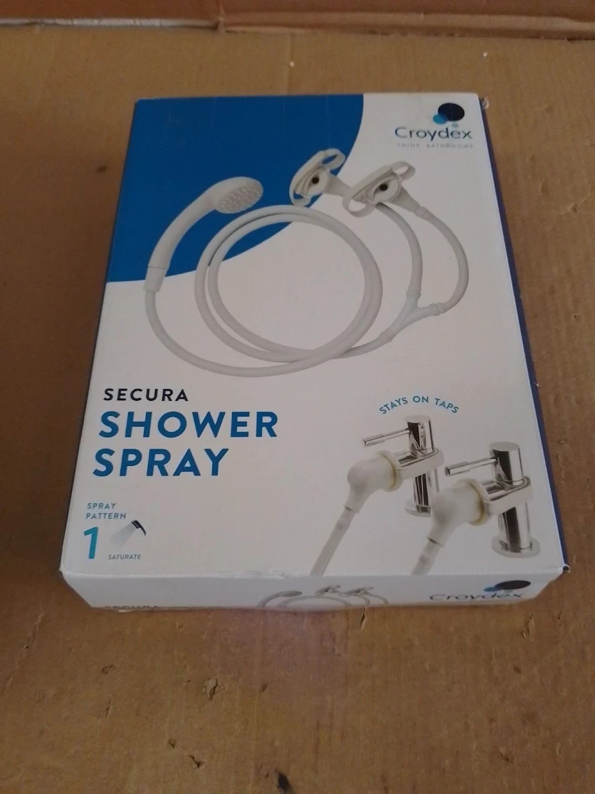 Croydex Secura Shower Head Hose Easy Install Push On Attachment Bath Taps White