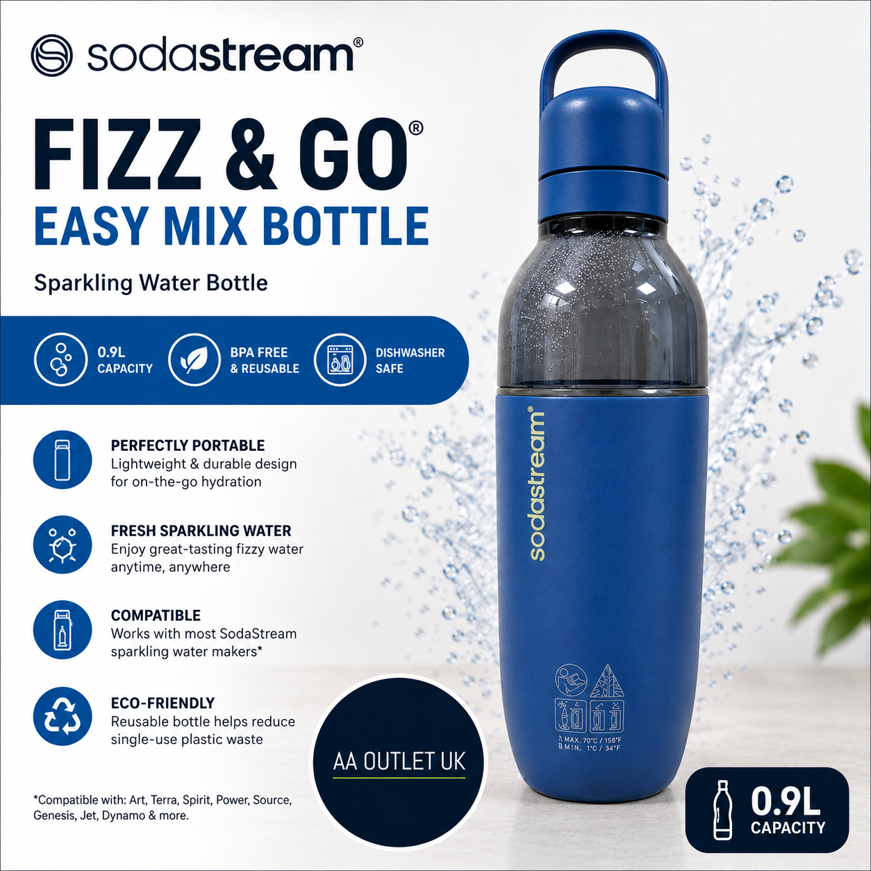 Sodastream Fizz & GO Easy Mix Storm Blue Stainless Steel 0.9L 1 Pack