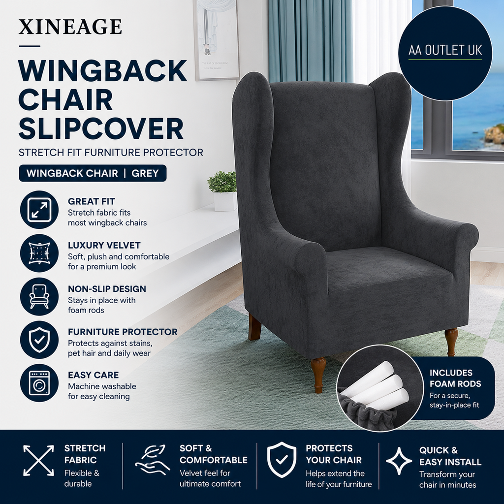 Xineage 1 Piece Velvet Wingback Chair Slipcover Stretch Wing Cover 91x81x114cm
