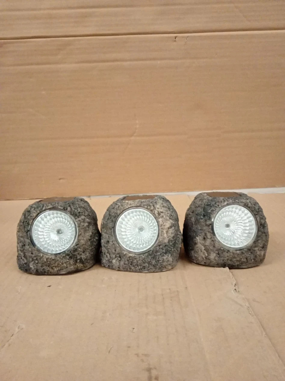 Status Uluru Outdoor Garden Solar Light 3 Pack LED Rock Design Rechargeable