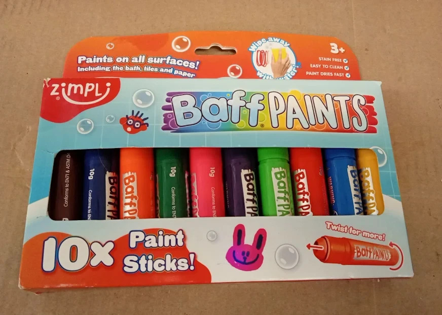 ZIMPLI 10 Pieces Large Baff Paint Sticks Bath Crayons Kids Non-Toxic Mess Free