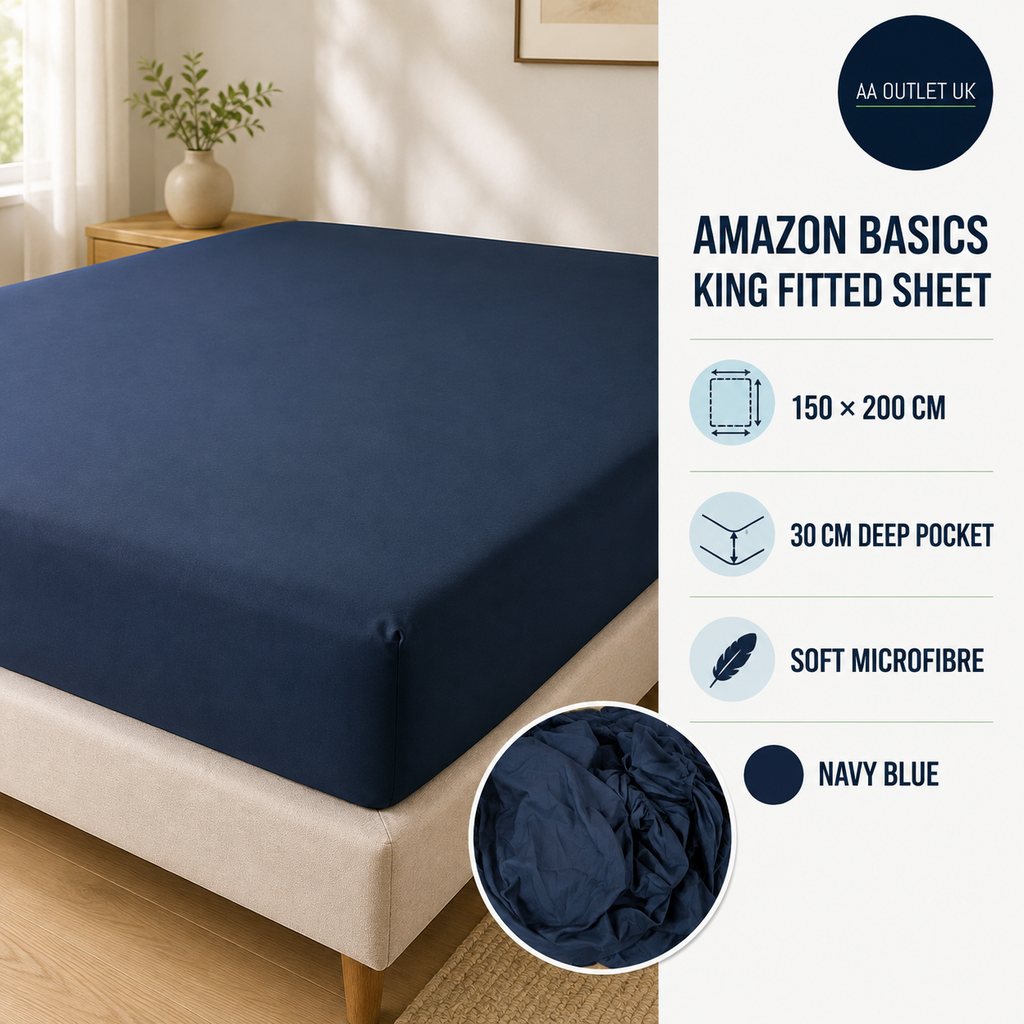 Amazon Basics Bedding Soft Microfibre King Fitted Sheet 12inc Pocket Navy Blue