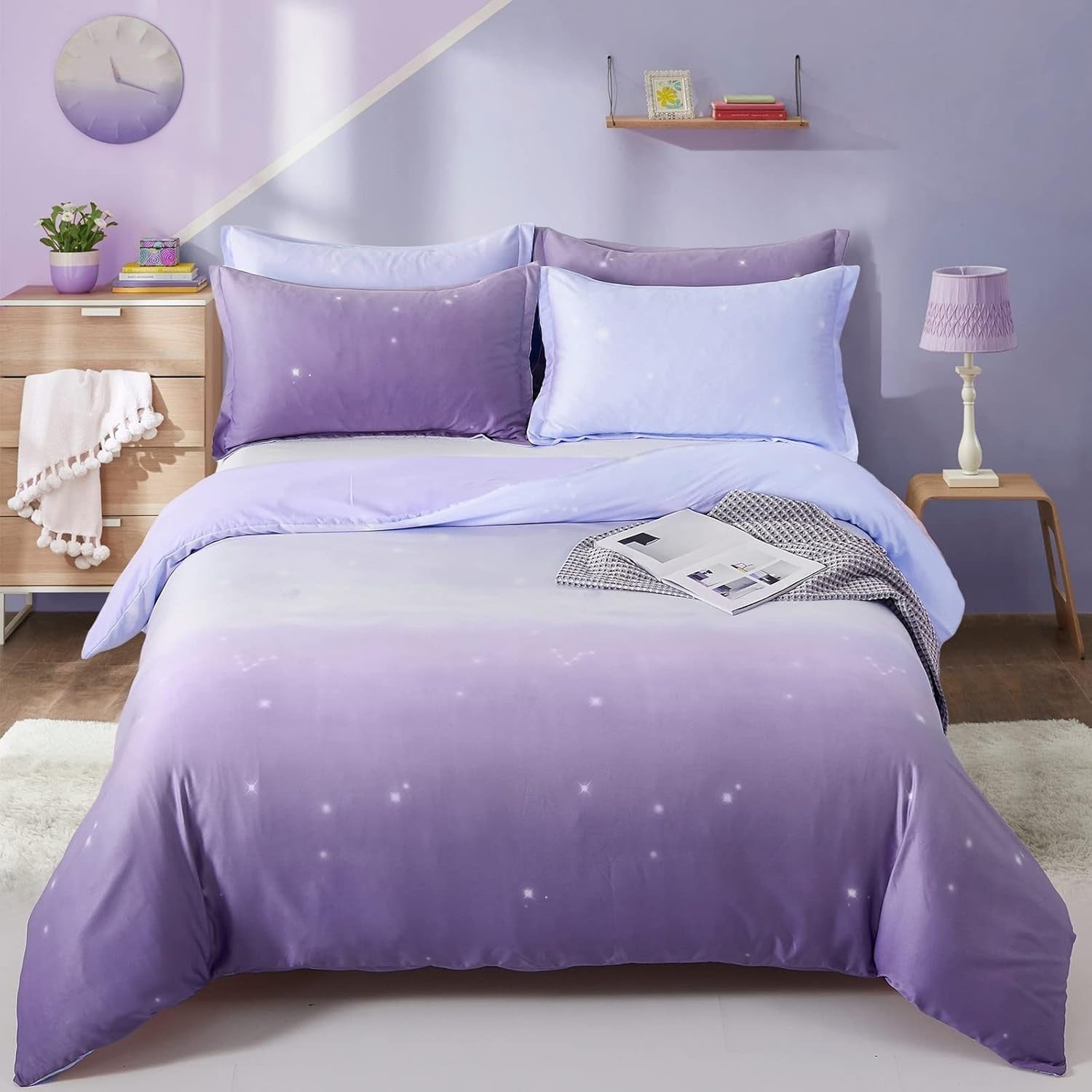 DJY Purple Duvet Lavender Gradient Bedding Rainbow Quilt Cover Pillowcase New
